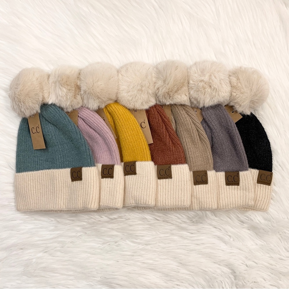 C.C Pastel Color Pom Beanie for Adults, Winter Hats, Premium Pom Hats, Warm Pom